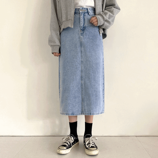 H字開衩牛仔長裙