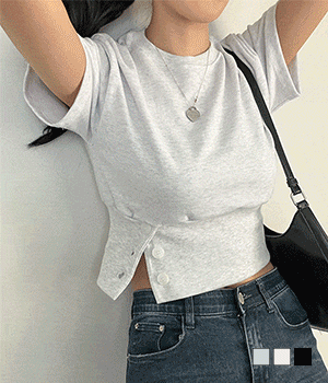 【現貨white】韓製下擺側扣短款短袖T恤