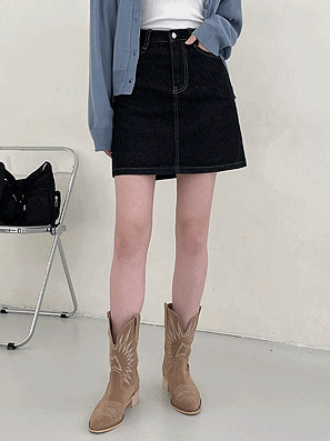 【現貨黑M】韓製明線牛仔迷你裙(S-2XL)