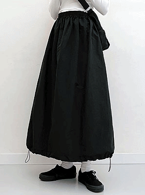 【現貨黑】日系索繩尼龍長裙