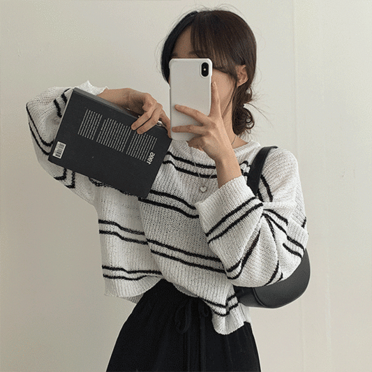 女友感薄款條紋針織衫