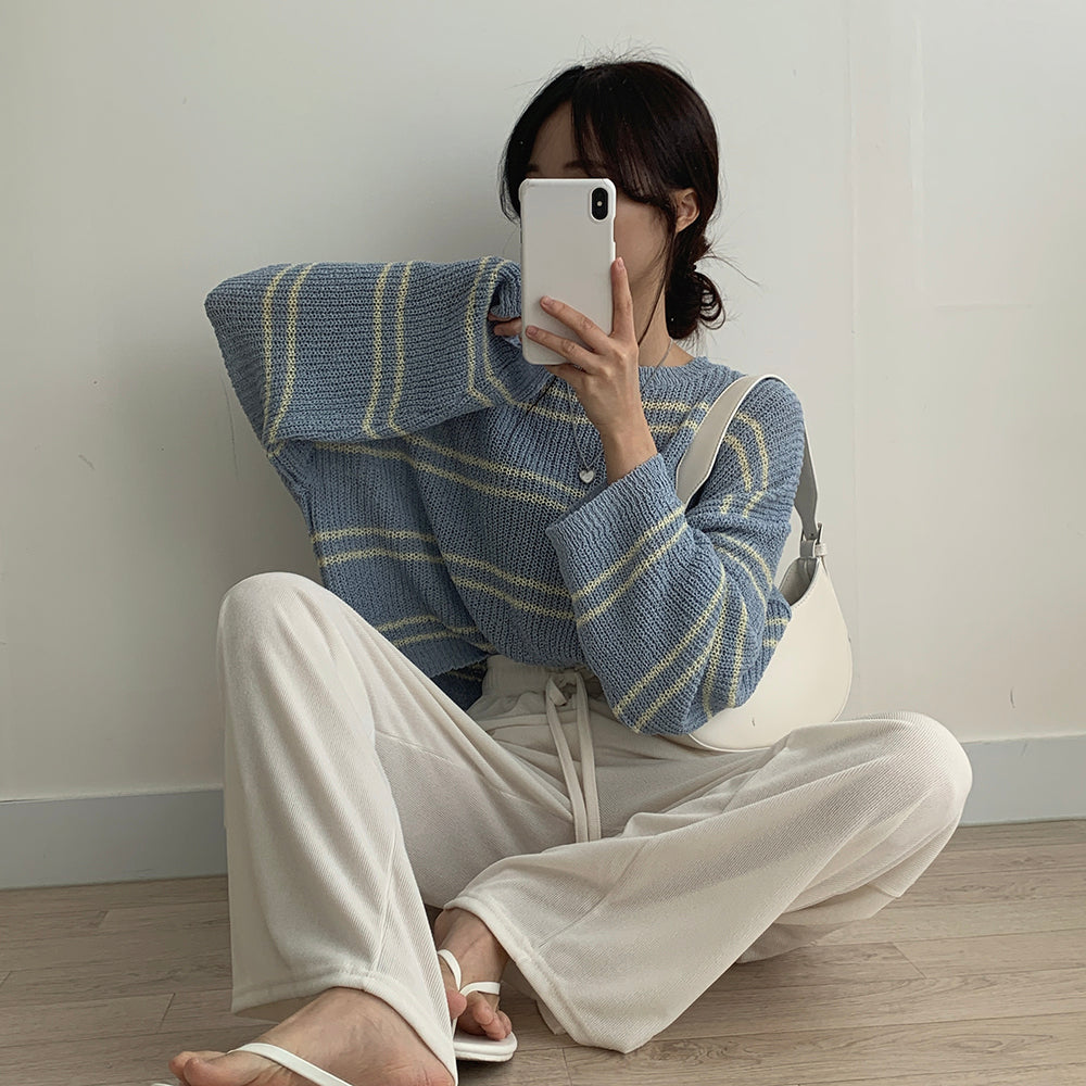 女友感薄款條紋針織衫