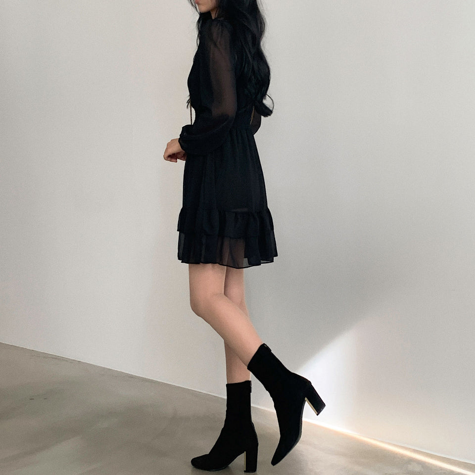 【心動~】🍰仙女V領雪紡連衣裙