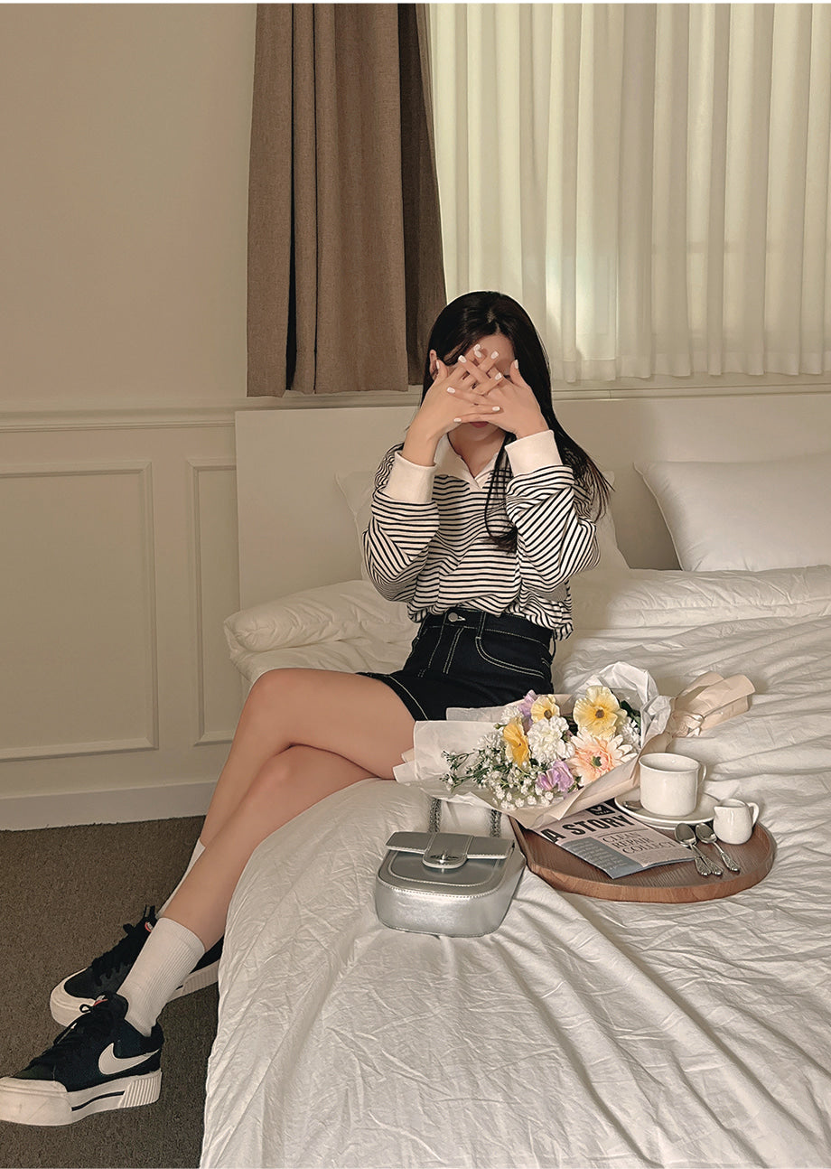 韓製棉質明線迷你裙(S-2XL)