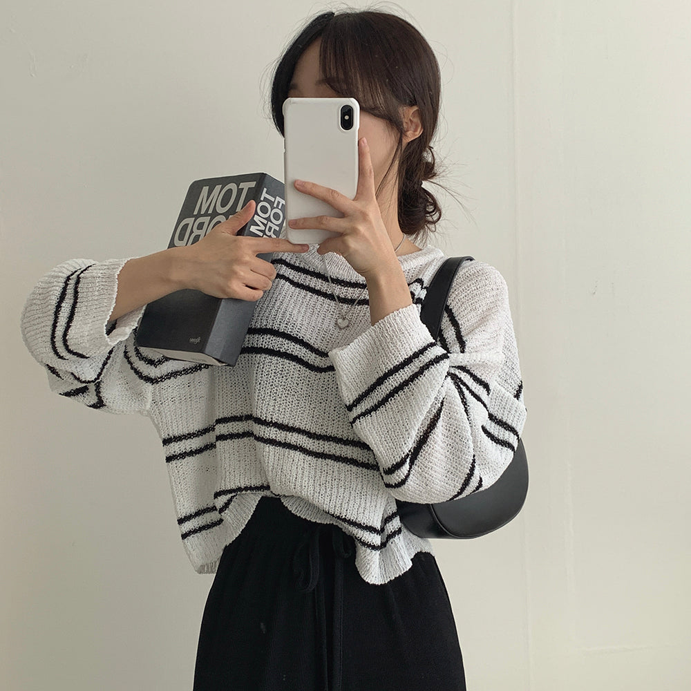 女友感薄款條紋針織衫