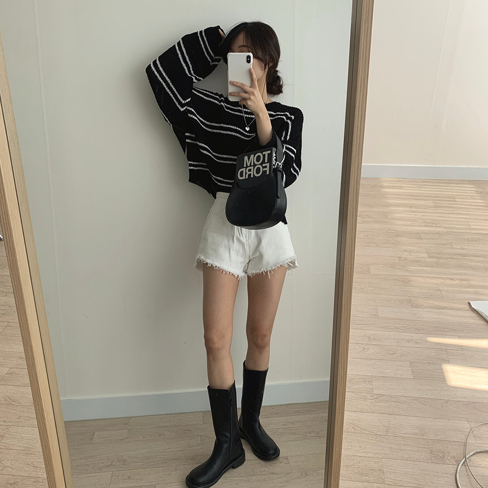 女友感薄款條紋針織衫