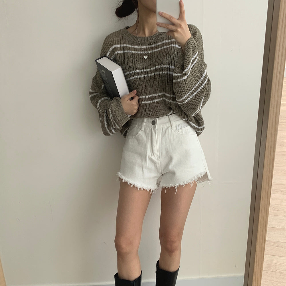 女友感薄款條紋針織衫