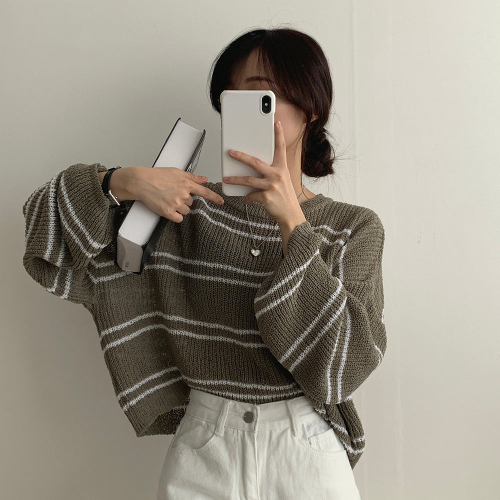 女友感薄款條紋針織衫