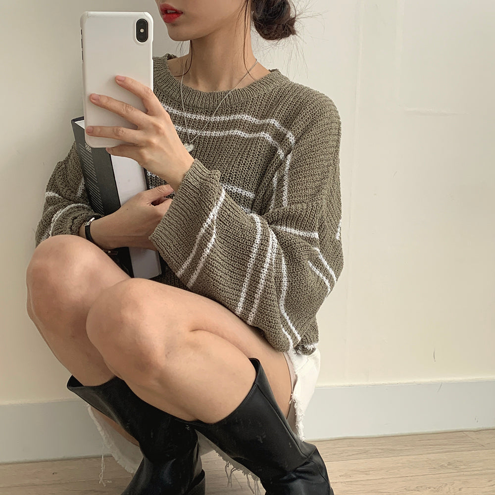 女友感薄款條紋針織衫