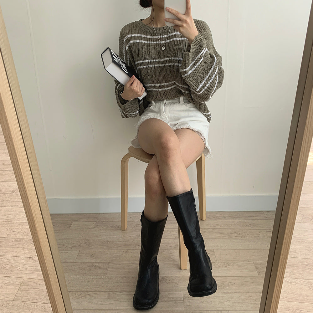 女友感薄款條紋針織衫