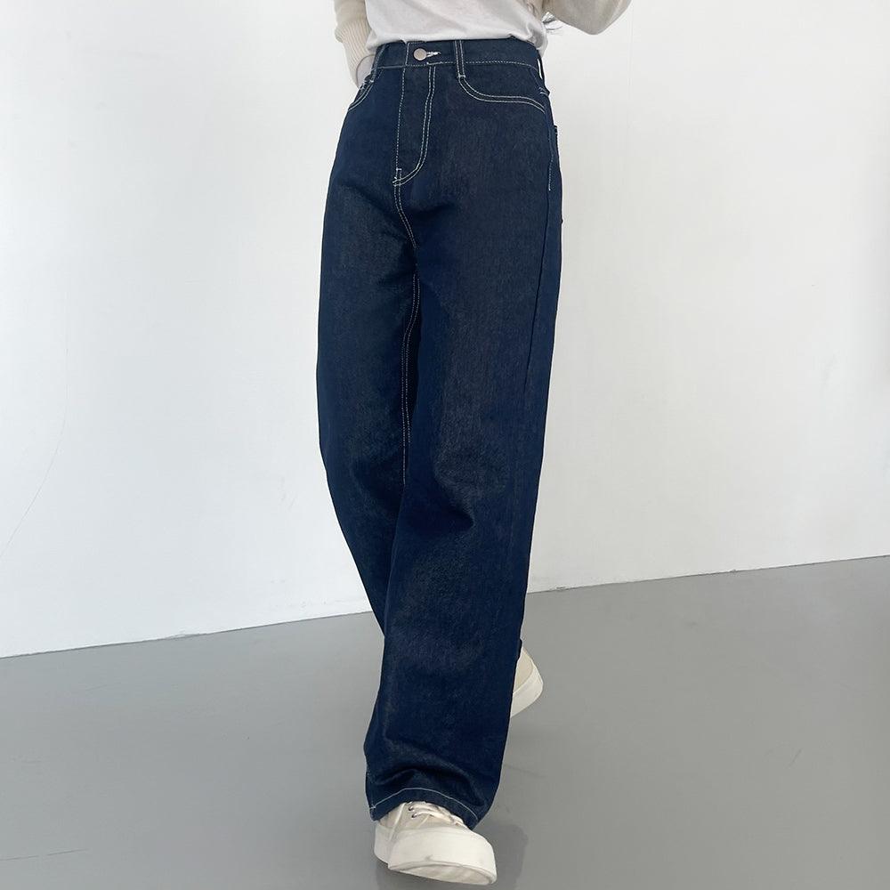 【現貨黑M】明線闊腳牛仔褲 <KR> (S-L) - IKIMSTORE
