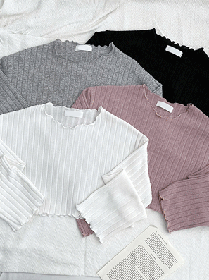 韓製木耳邊直坑短款T恤<KR> - IKIMSTORE