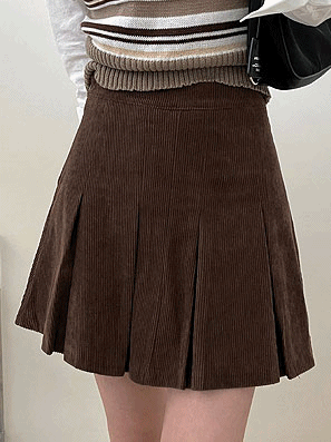燈芯絨百褶迷你裙(S-L) - IKIMSTORE