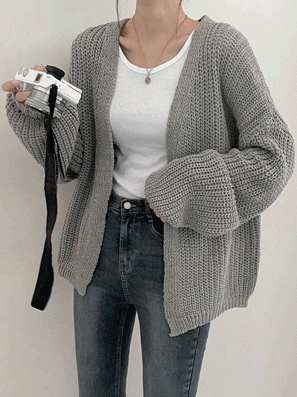 【現貨灰】寬鬆粗針織開衫外套 - IKIMSTORE