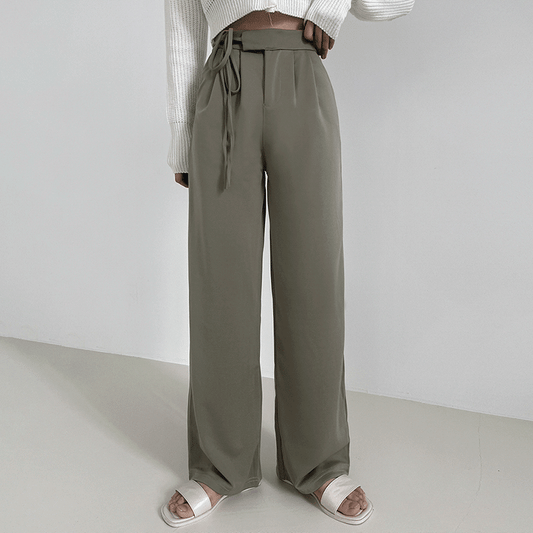 側綁帶垂感西裝闊褲(S-L) - IKIMSTORE