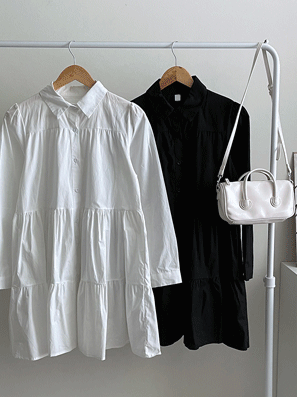 【現貨白】簡約微泡袖恤衫蛋糕裙 - IKIMSTORE