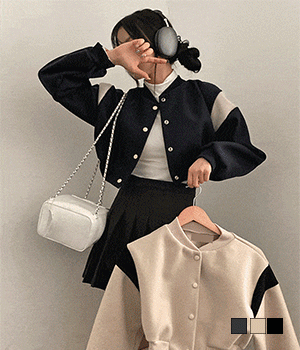 撞色毛呢短款飛行員夾克<KR> - IKIMSTORE