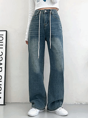 腰繩復古水洗牛仔褲(S-L) - IKIMSTORE
