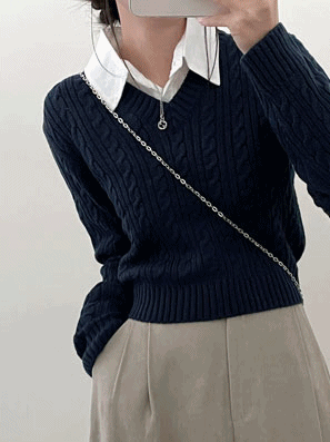 韓製麻花V領短款針織衫<KR>(5color) - IKIMSTORE