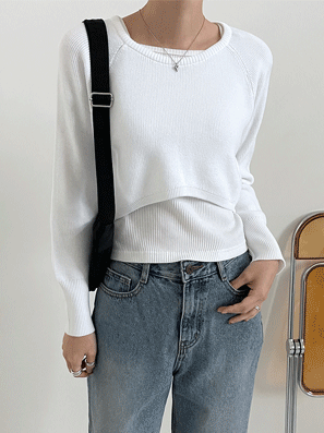 韓系圓領短款針織衫(4color) - IKIMSTORE