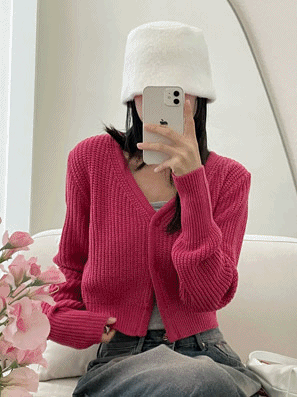 韓製淨色短款針織開衫<KR> - IKIMSTORE