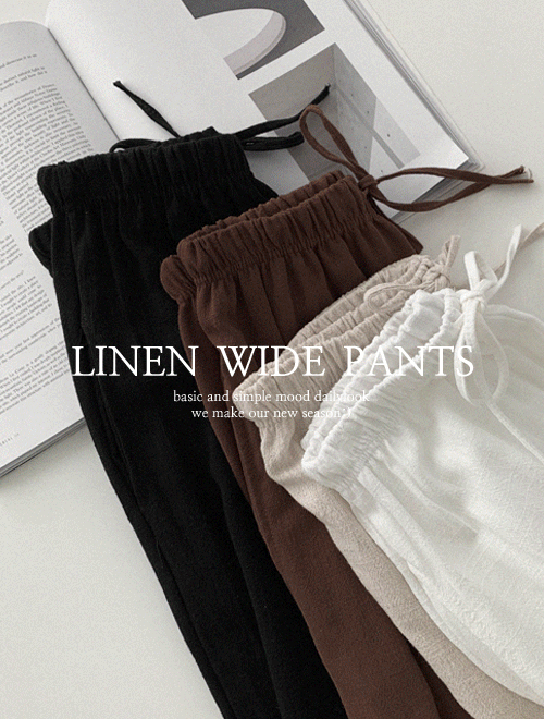 【涼爽!】棉麻闊腿橡筋長褲<KR> - IKIMSTORE