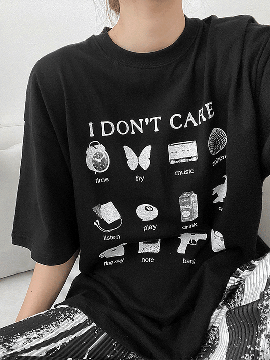 【現貨黑】韓製"I Don't Care"短袖T恤<KR> - IKIMSTORE