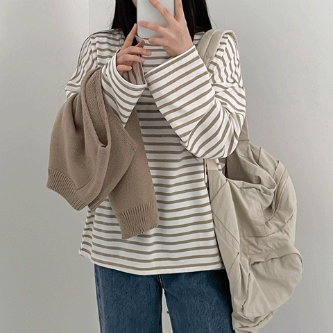 【韓製/11色】寬鬆條紋長袖T恤<KR> - IKIMSTORE