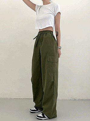 【四季可穿!】時尚工裝口袋鬆緊腰綁帶褲 - IKIMSTORE