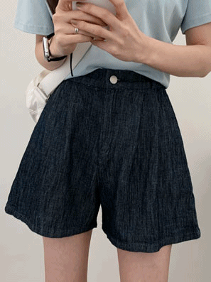 🧊【涼感/後橡筋腰!】兩針褶原色牛仔短褲<KR>(S~2XL) - IKIMSTORE