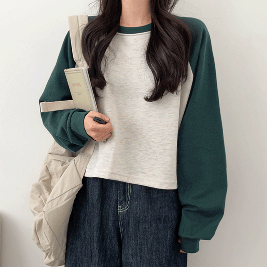 【🌱春季新品】韓製撞色插肩袖短款T恤<KR> - IKIMSTORE