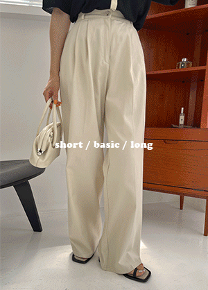 【三種長度/後橡筋腰】兩針褶棉質西裝闊褲<KR>(S~2XL) - IKIMSTORE