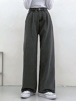 日常單針褶牛仔寬褲(S-L) - IKIMSTORE