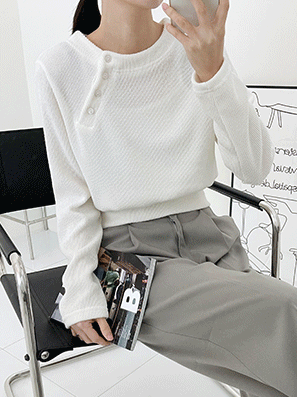 韓製斜鈕羅紋長袖T恤<KR> - IKIMSTORE