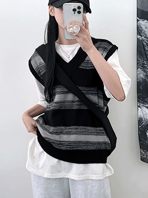 韓製獨特條紋針織背心<KR> - IKIMSTORE