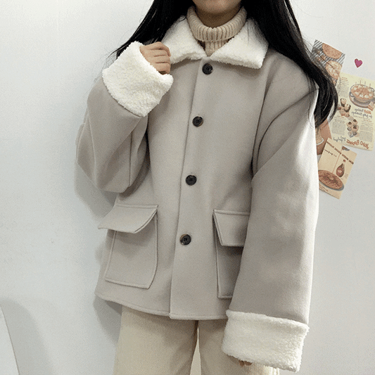 【現貨棕/黑】韓製毛絨絨毛呢夾克<KR> - IKIMSTORE