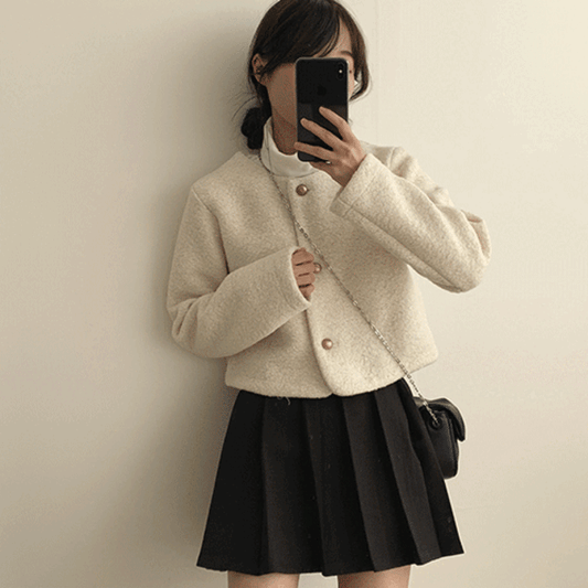 【混金線🥂】韓製圓領毛呢金扣外套<KR> - IKIMSTORE