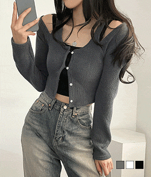 韓製獨特露肩鈕扣開衫<KR> - IKIMSTORE