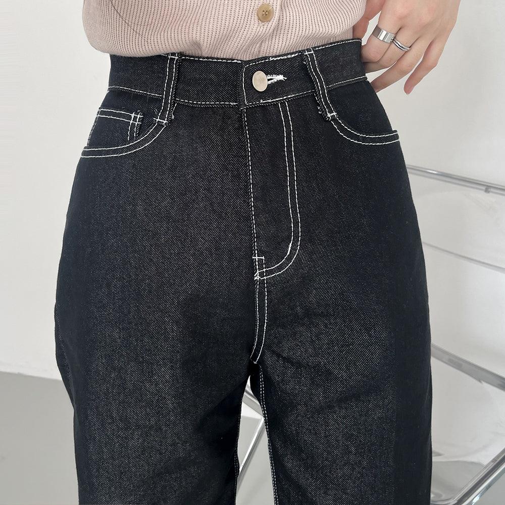 【現貨黑M】明線闊腳牛仔褲 <KR> (S-L) - IKIMSTORE