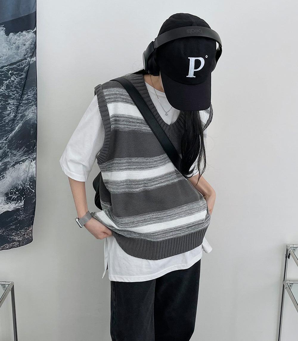 韓製獨特條紋針織背心<KR> - IKIMSTORE