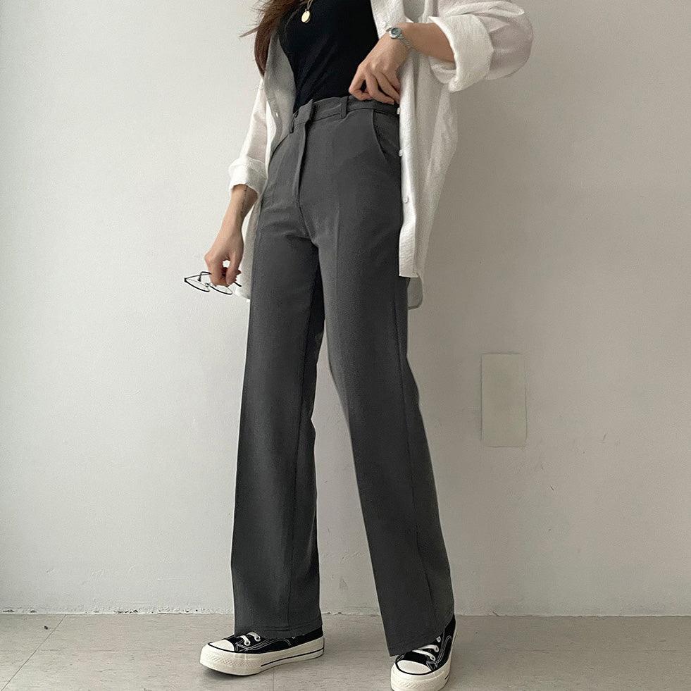 【三種長度/XS~L】韓製修身暗扣闊腿西褲<KR> - IKIMSTORE