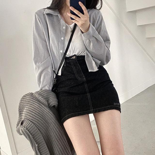 簡約明線牛仔裙<KR> - IKIMSTORE