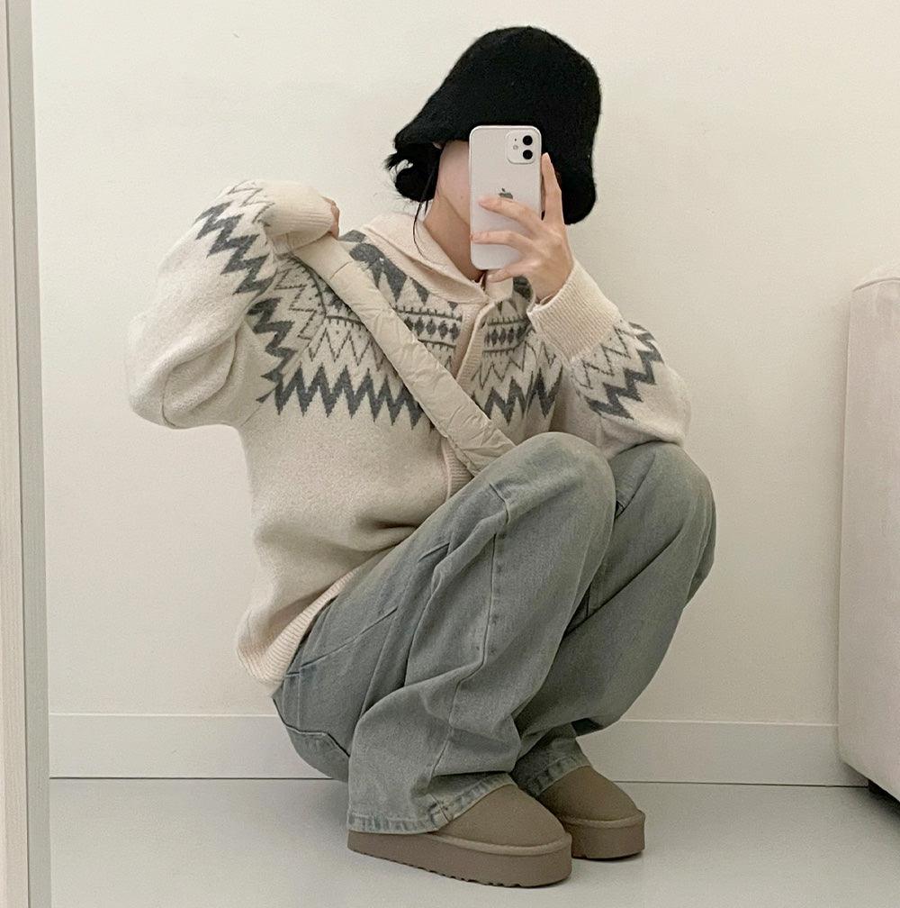 🦌北歐可愛撞色圖案開衫(3color) - IKIMSTORE