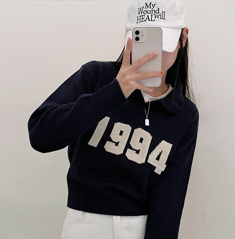 【現貨ivory, navy】韓製1994翻領針織上衣<KR> - IKIMSTORE