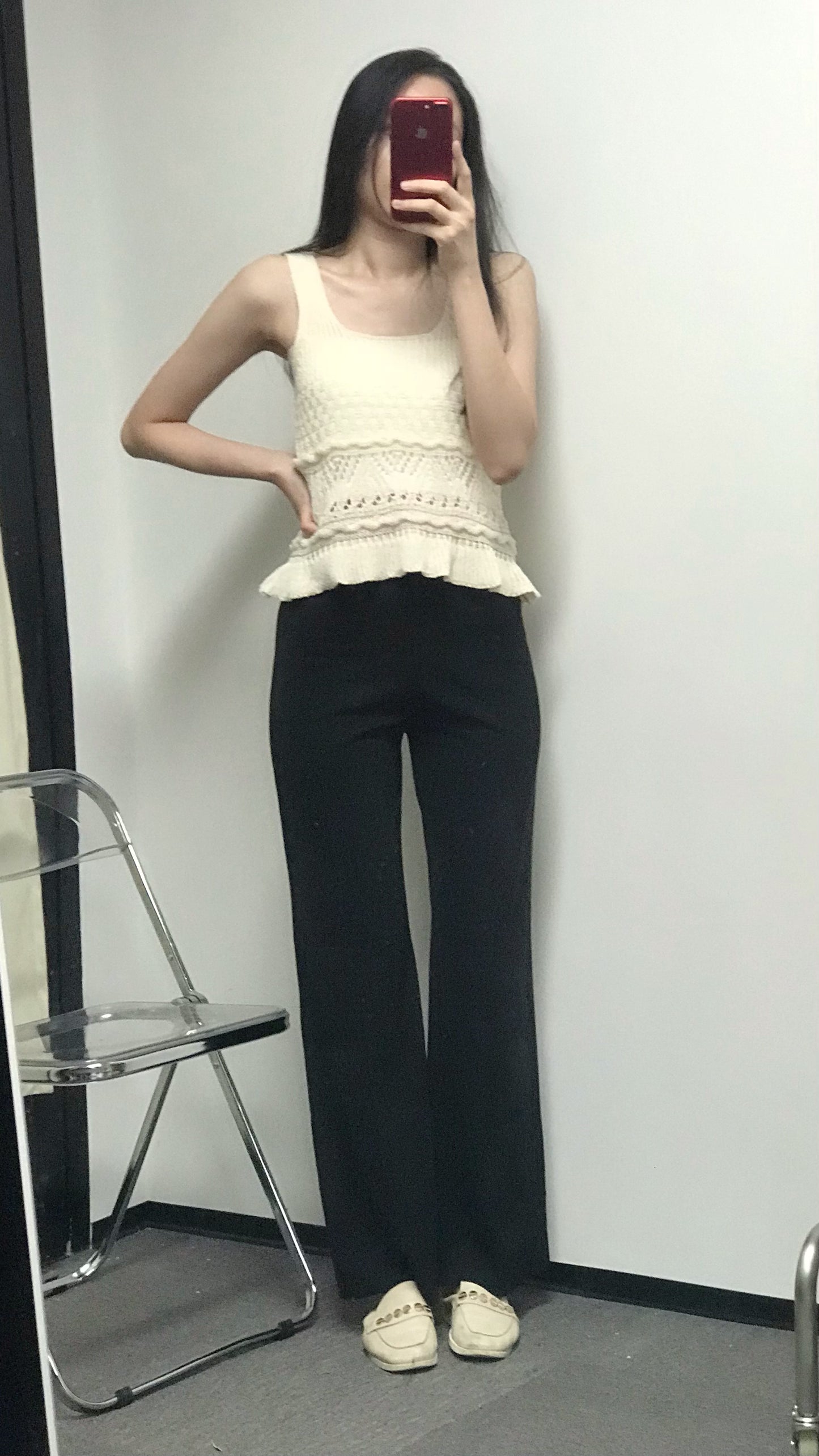 韓製方領粗帶勾花背心<KR> - IKIMSTORE