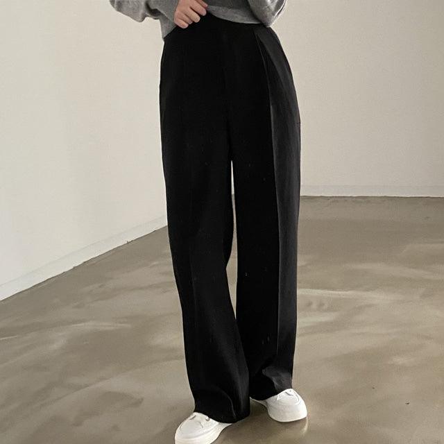 【現貨Cream(M)】天絲暗扣西裝闊褲 <KR> (S-L) - IKIMSTORE
