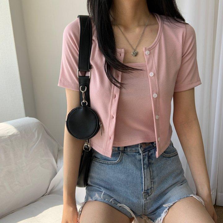 【現貨黑】🧡直紋交叉吊帶+小外套(套裝) - IKIMSTORE