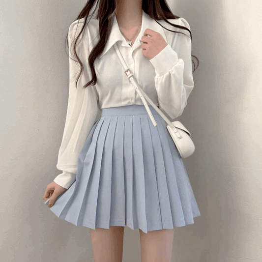 【現貨】韓製氣質微泡袖雪紡恤衫<KR> - IKIMSTORE