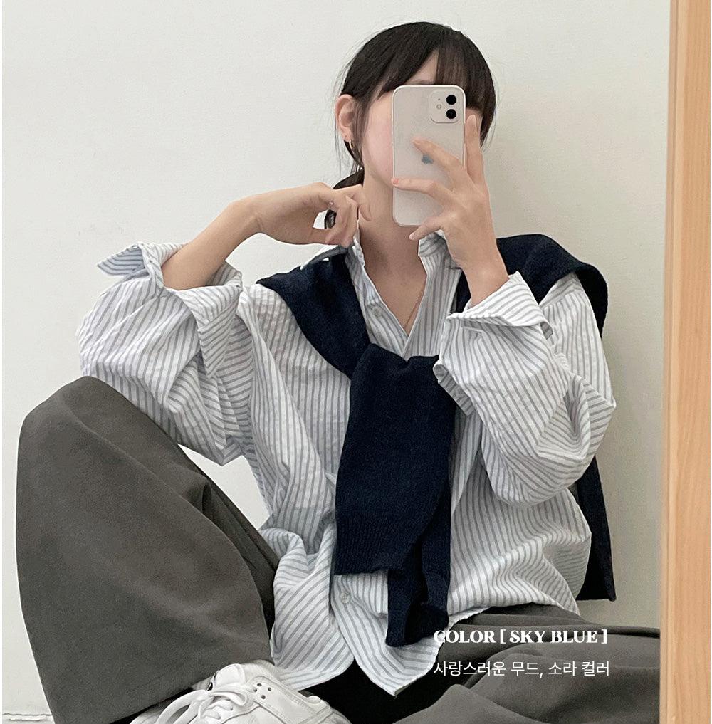 溫柔色系條紋恤衫 (3color) - IKIMSTORE