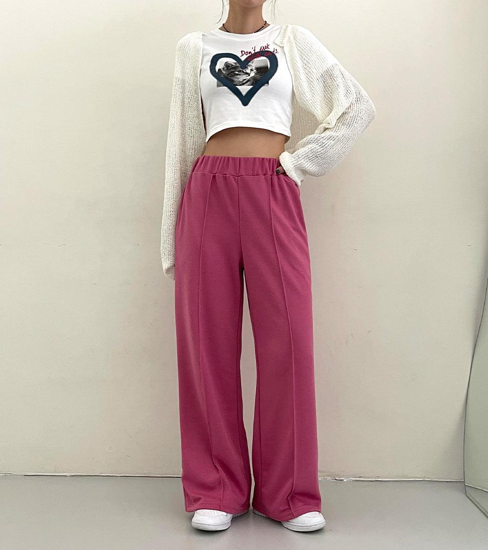 【兩種長度】鬆緊腰骨線休閒棉褲<KR> - IKIMSTORE